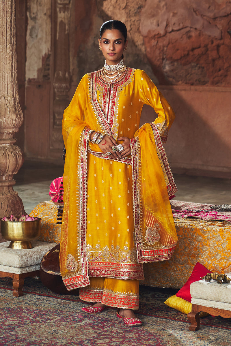 SOBIA - MUSTARD LONG KURTA WITH PALAZZO AND DUPATTA