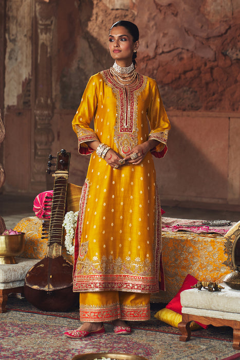 SOBIA - MUSTARD LONG KURTA WITH PALAZZO AND DUPATTA