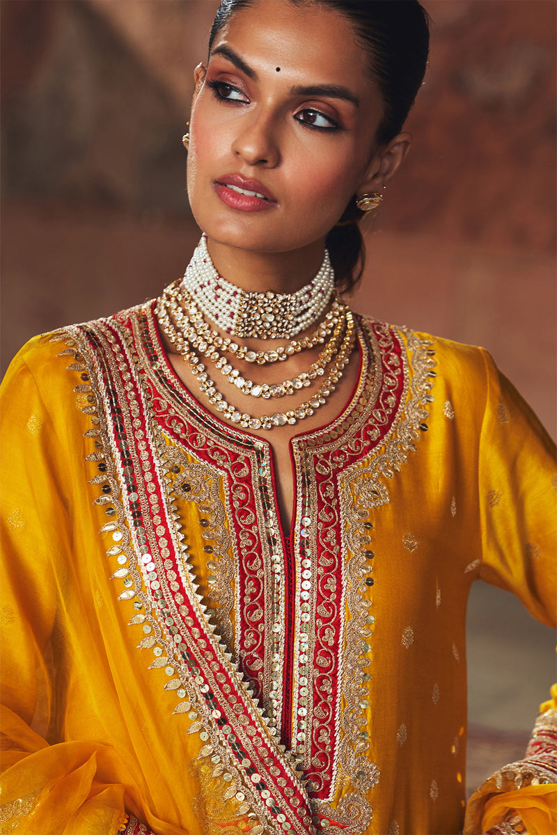 SOBIA - MUSTARD LONG KURTA WITH PALAZZO AND DUPATTA