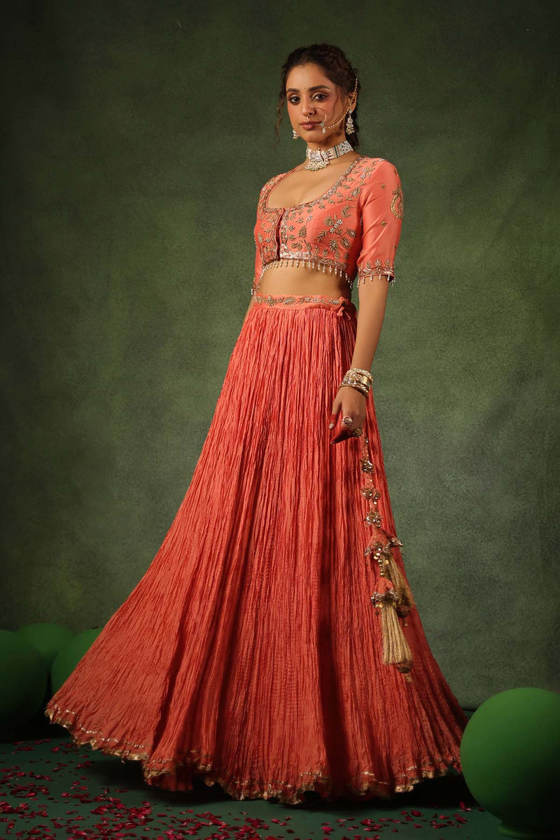 PAKEEZAH ZARDOSI AMBI BUTA LEHENGA NARANGI