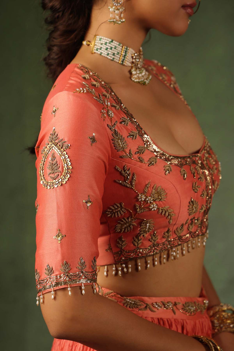 PAKEEZAH ZARDOSI AMBI BUTA LEHENGA NARANGI