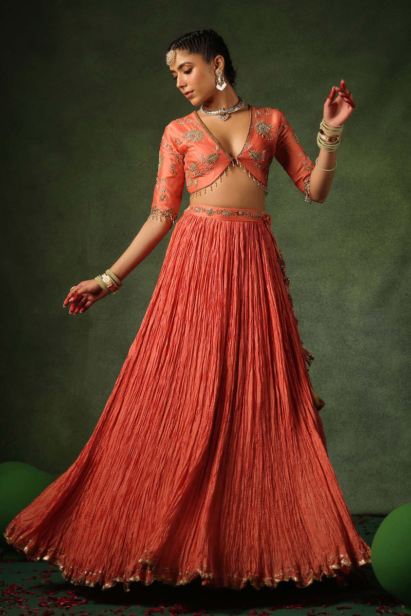 PAKEEZAH ZARDOSI BUTA LEHENGA NARANGI