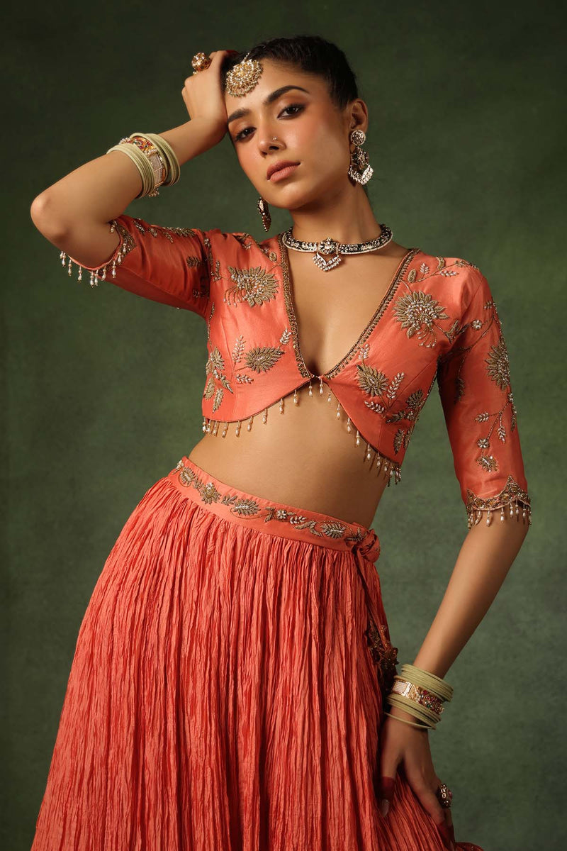 PAKEEZAH ZARDOSI BUTA LEHENGA NARANGI