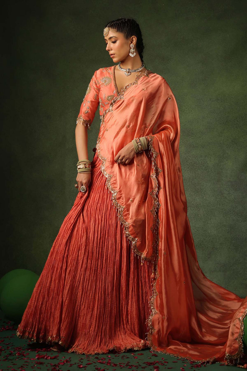 PAKEEZAH ZARDOSI BUTA LEHENGA NARANGI