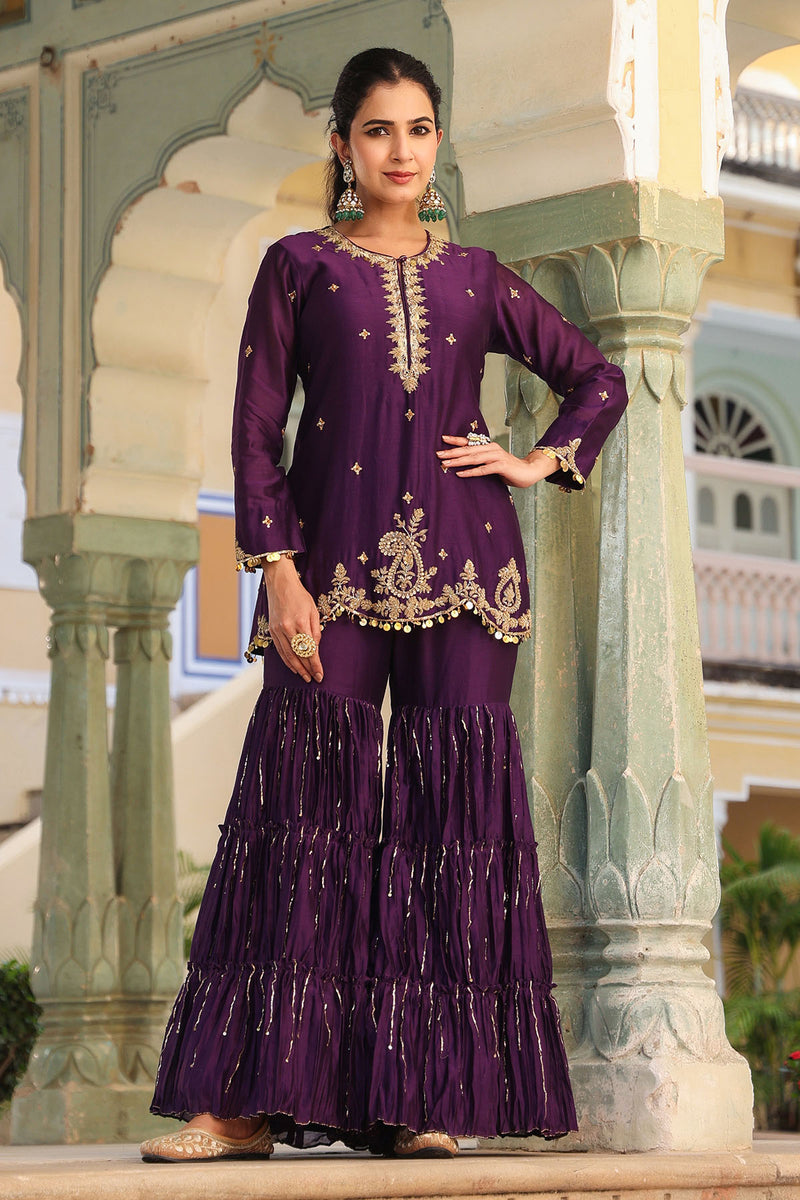 PAKEEZAH GHARARA JODA ORGANZA DUPATTA PURPLE