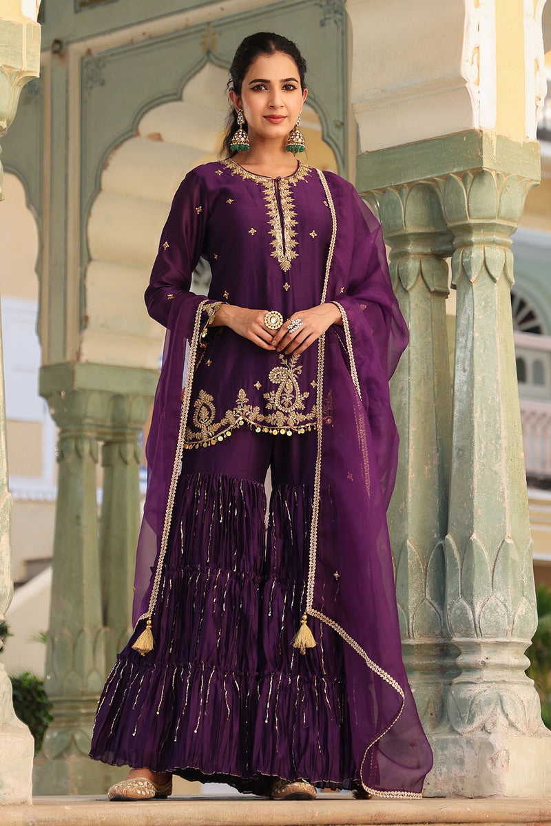 PAKEEZAH GHARARA JODA ORGANZA DUPATTA PURPLE
