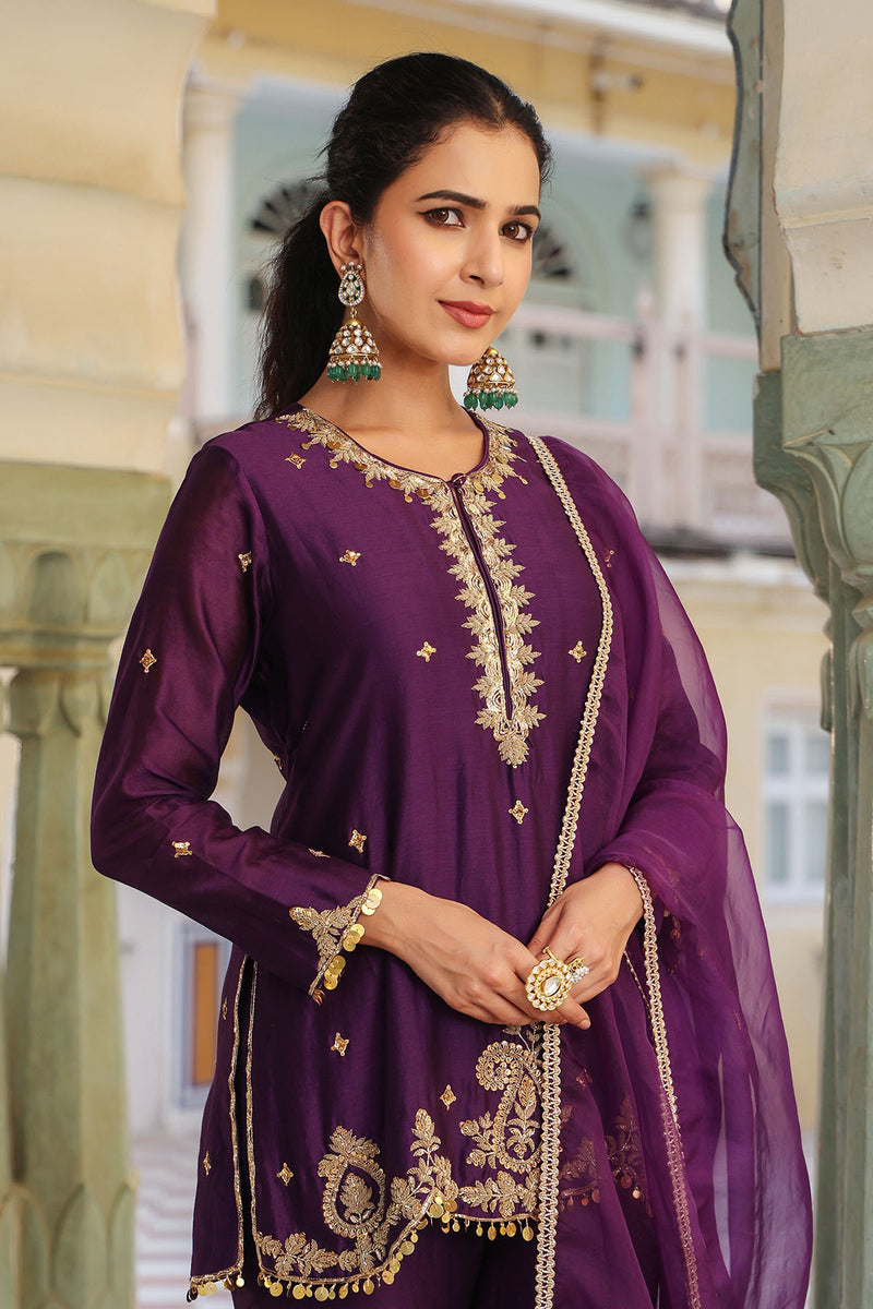 PAKEEZAH GHARARA JODA ORGANZA DUPATTA PURPLE
