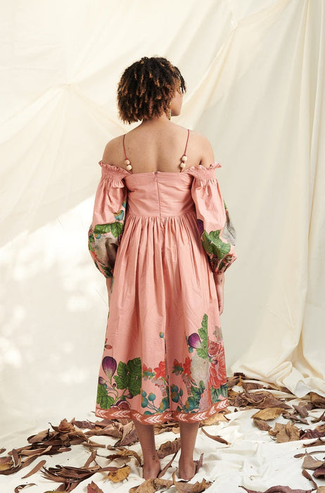 Peach Poppy Bloom Shirring Dress