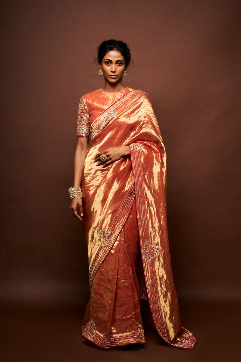 Ashni tissue saree and blouse - Burnt orange