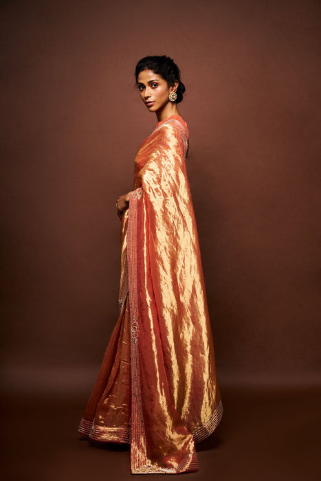 Ashni tissue saree - Burnt orange