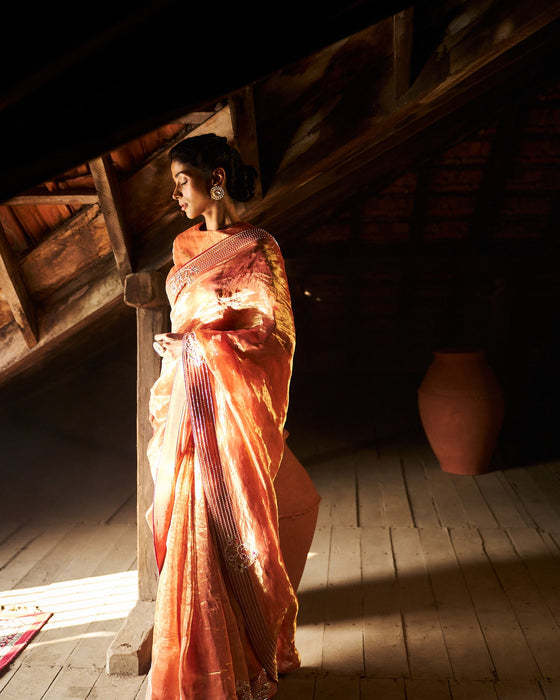 Ashni tissue saree - Burnt orange