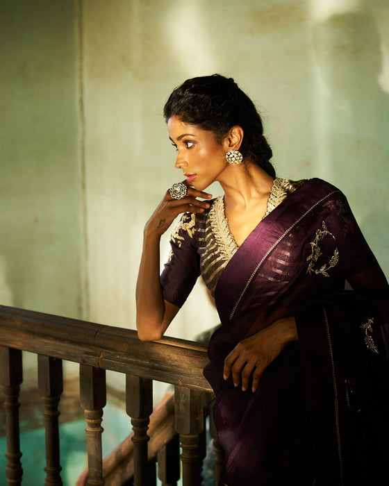 Urvi organza saree with blouse - Mulberry wine