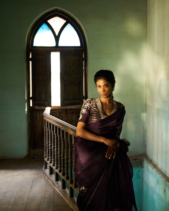 Urvi organza saree with blouse - Mulberry wine