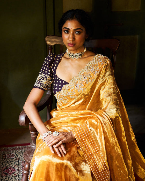 Umika raw silk blouse - Sunset yellow