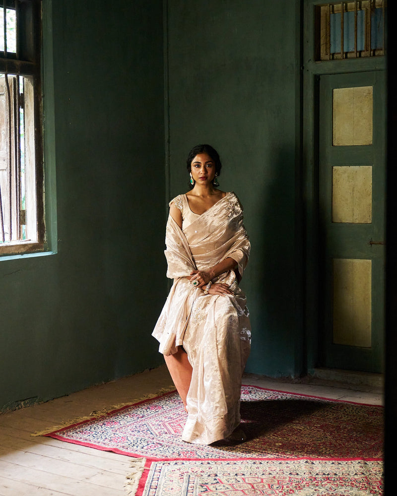 Elara tissue saree- Oyester Beige