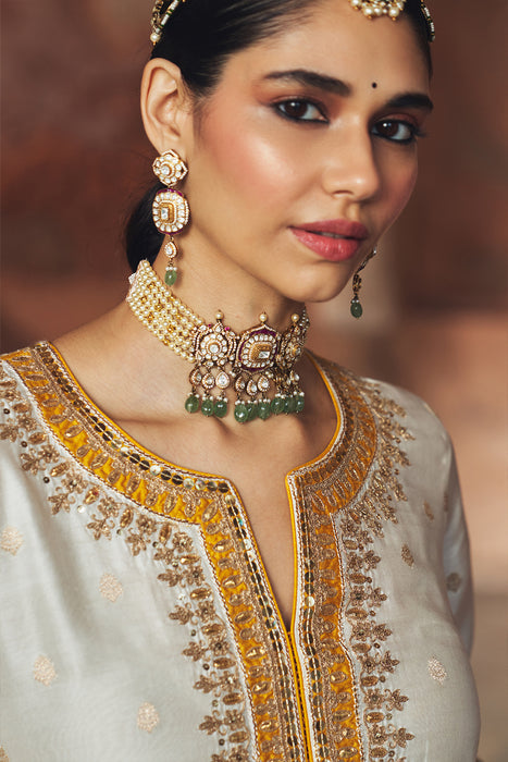 SUMAIRA - DAISY IVORY LONG KURTA WITH PALAZZO AND DUPATTA