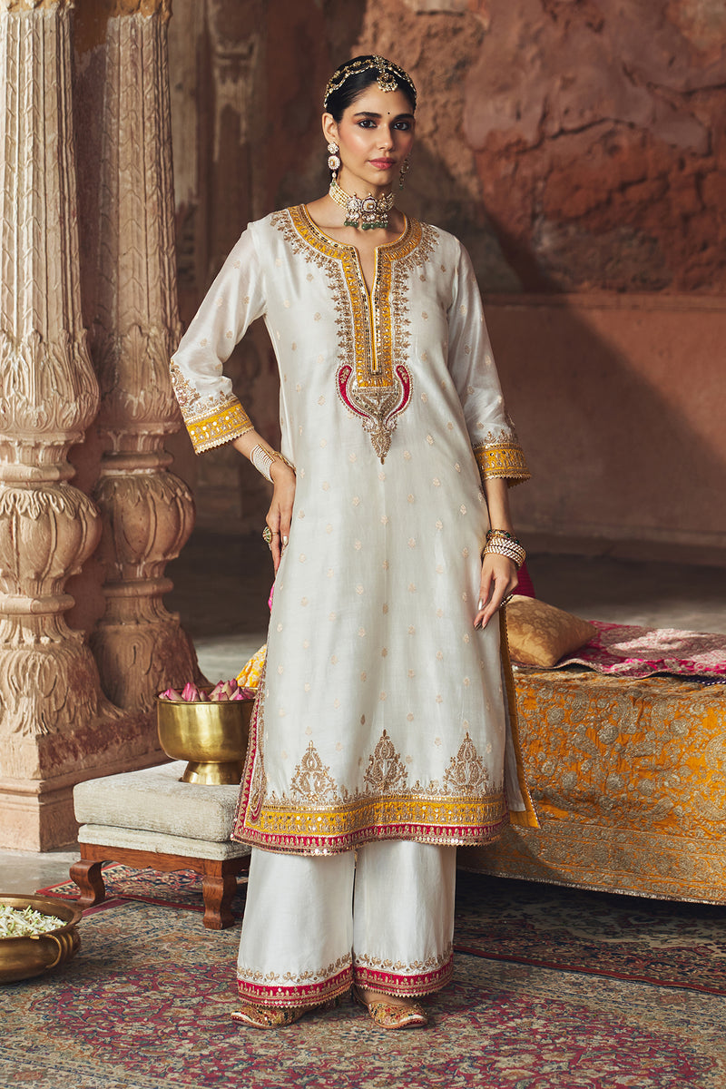 SUMAIRA - DAISY IVORY LONG KURTA WITH PALAZZO AND DUPATTA