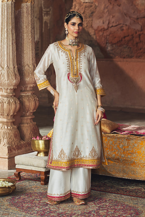 SUMAIRA - DAISY IVORY LONG KURTA WITH PALAZZO AND DUPATTA