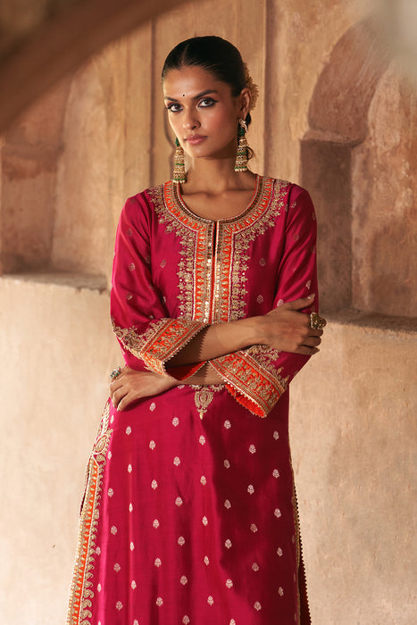 SUMAIRA - HOTPINK LONG KURTA WITH PALAZZO AND DUPATTA