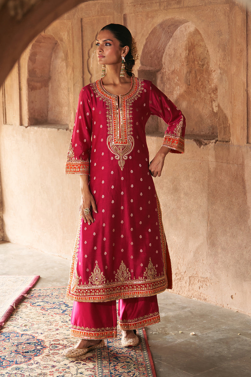 SUMAIRA - HOTPINK LONG KURTA WITH PALAZZO AND DUPATTA
