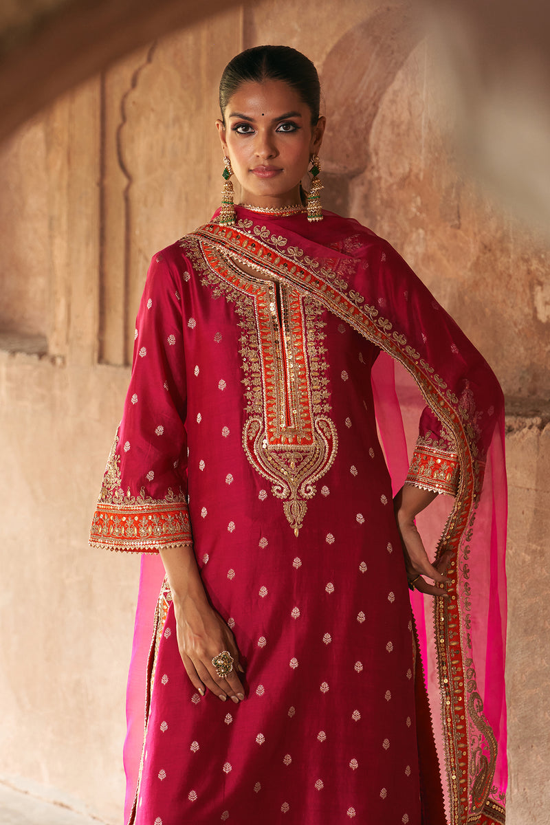 SUMAIRA - HOTPINK LONG KURTA WITH PALAZZO AND DUPATTA