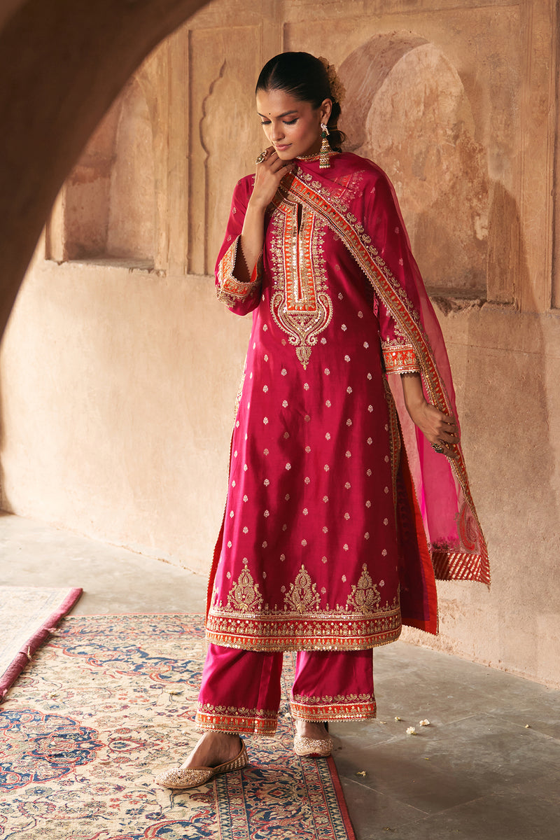 SUMAIRA - HOTPINK LONG KURTA WITH PALAZZO AND DUPATTA