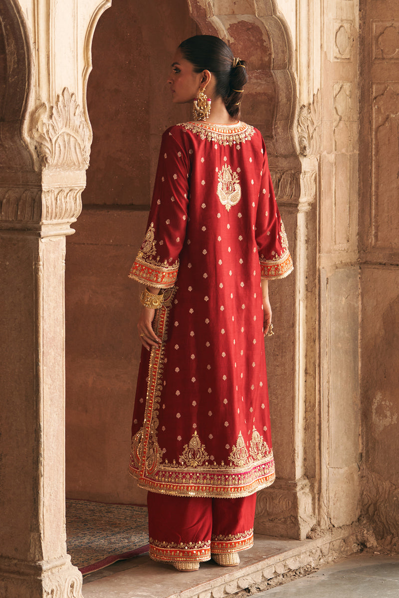 SUMAIRA - DEEP RED LONG KURTA WITH PALAZZO AND DUPATTA