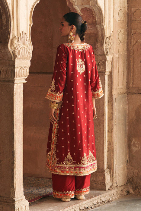 SUMAIRA - DEEP RED LONG KURTA WITH PALAZZO AND DUPATTA