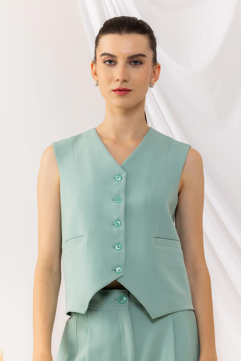 Sea Green Front Button Waist Coat