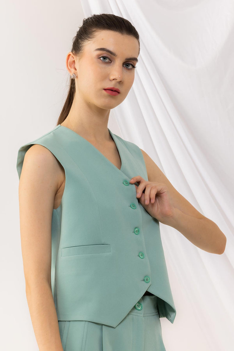 Sea Green Front Button Waist Coat