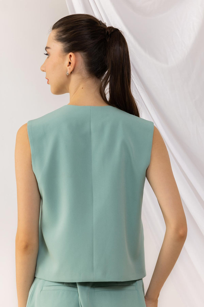 Sea Green Front Button Waist Coat