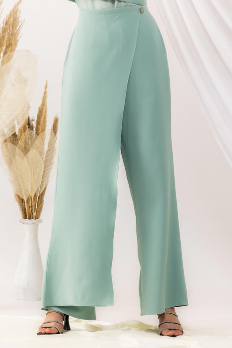 Sea Green Overlap Trouser With Crystal Button On The Side