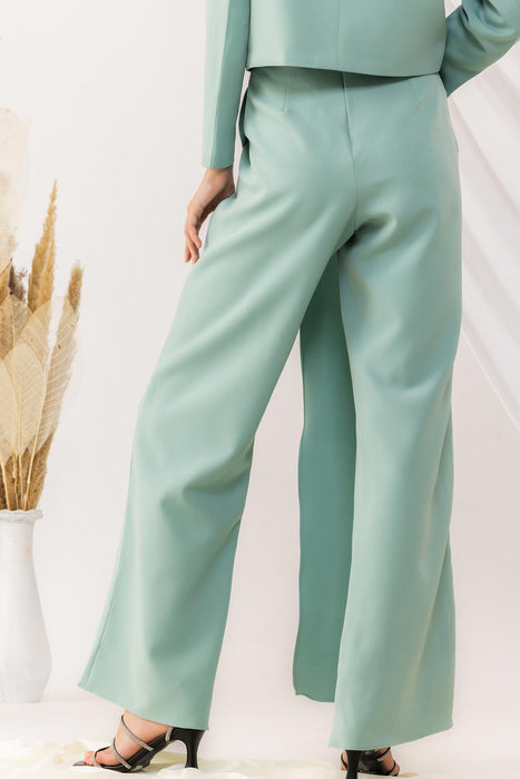 Sea Green Overlap Trouser With Crystal Button On The Side