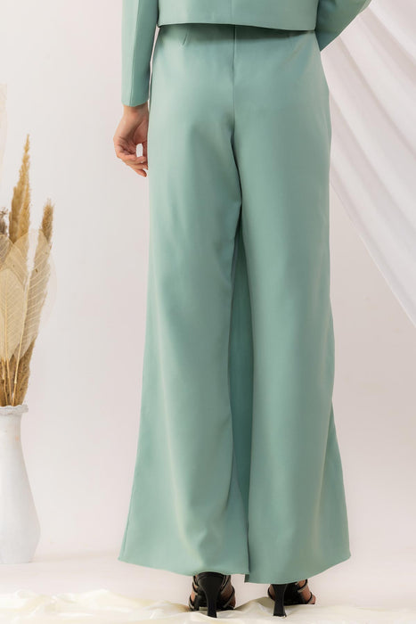 Sea Green Overlap Trouser With Crystal Button On The Side