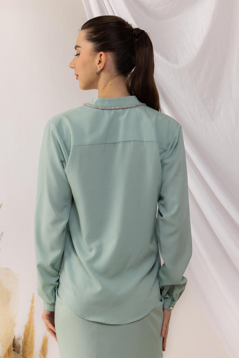 Sea Green Shirt  Front Wrap  Skirt Co-Ord Set