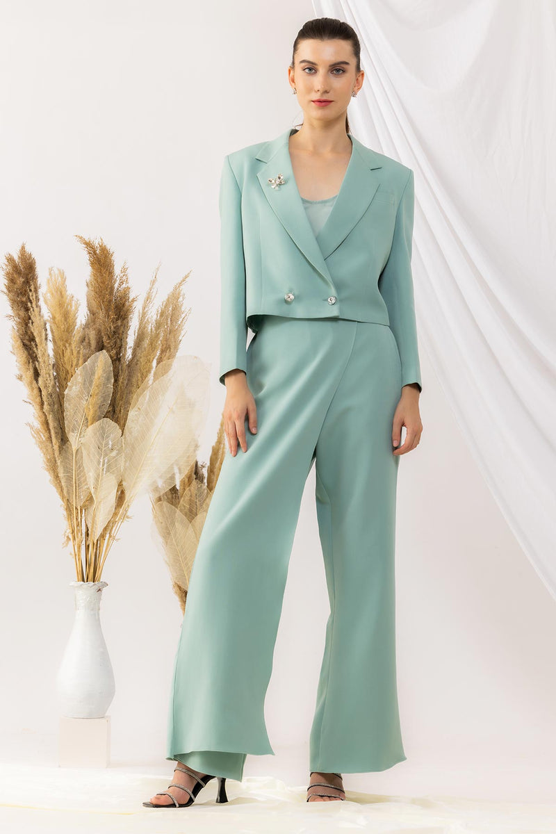 Sea Green Short Overlap Blazer With Overlap pant