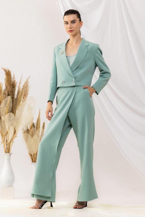 Sea Green Short Overlap Blazer With Overlap pant