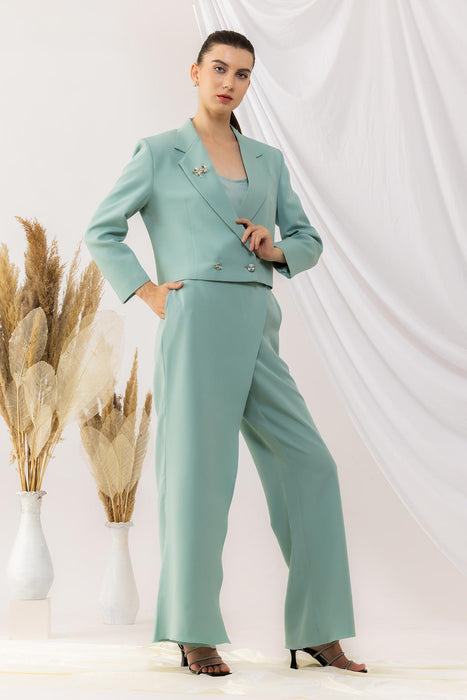 Sea Green Short Overlap Blazer With Overlap pant