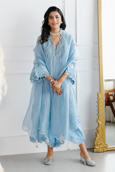 Powder Blue Scalloped Kurta Set