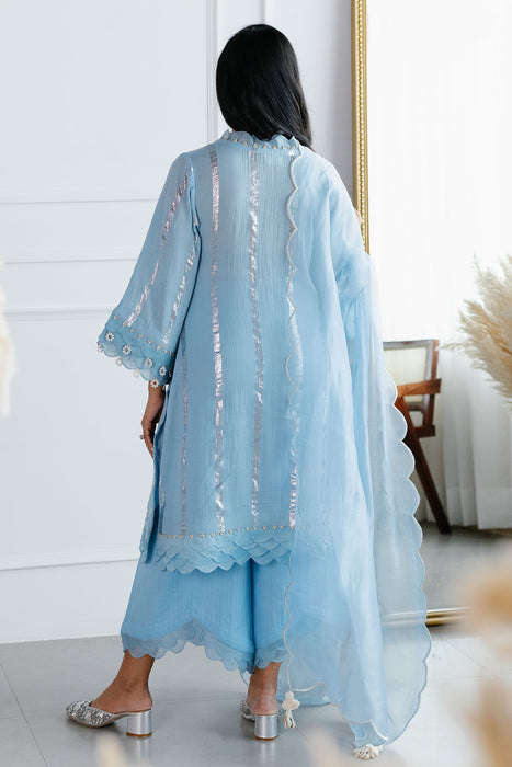 Powder Blue Scalloped Kurta Set