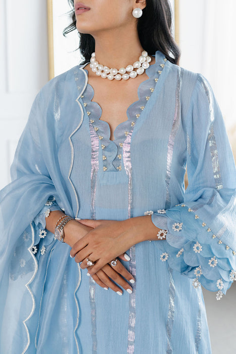 Powder Blue Scalloped Kurta Set