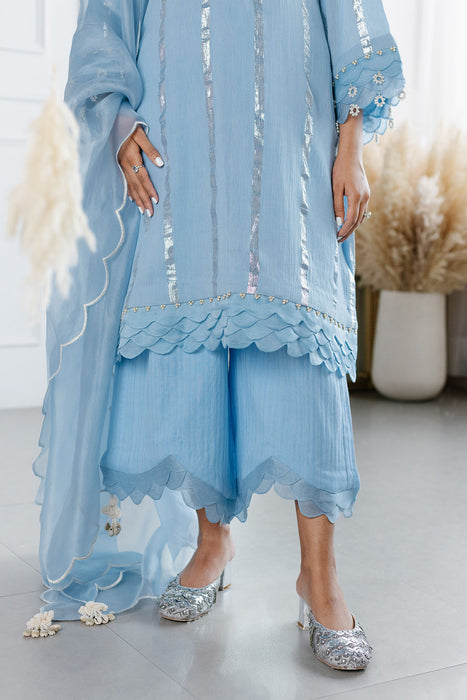 Powder Blue Scalloped Kurta Set