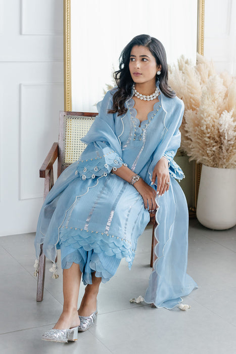 Powder Blue Scalloped Kurta Set