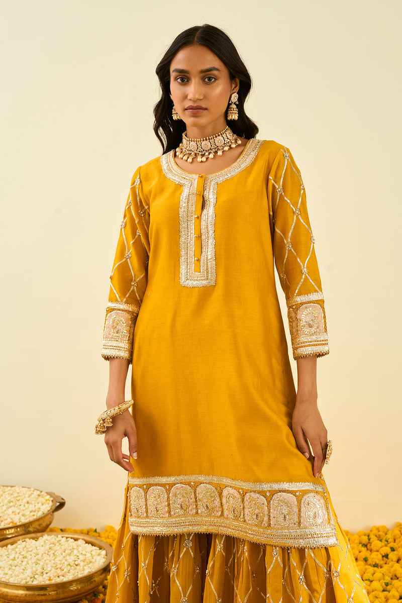 Shabina-Short kurta with garara and dupatta