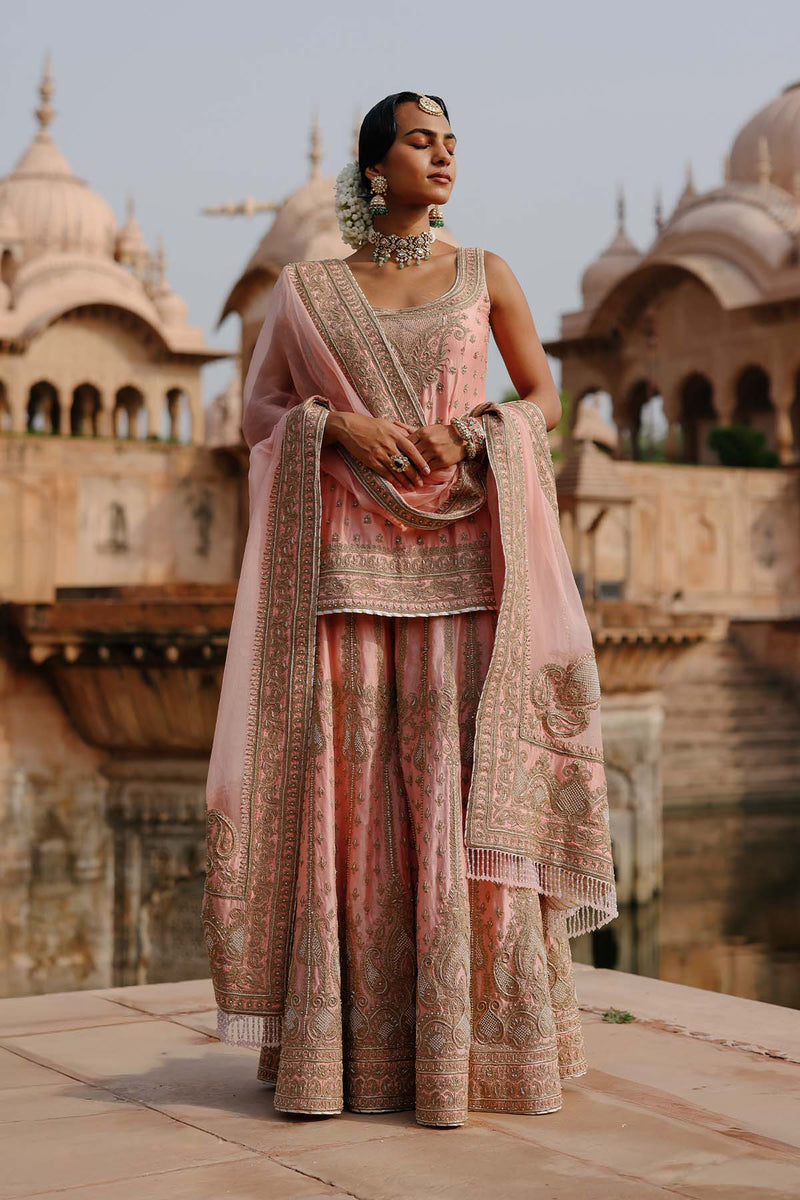 Tasnim - Pink Kurta Set with Sharara & Dupatta