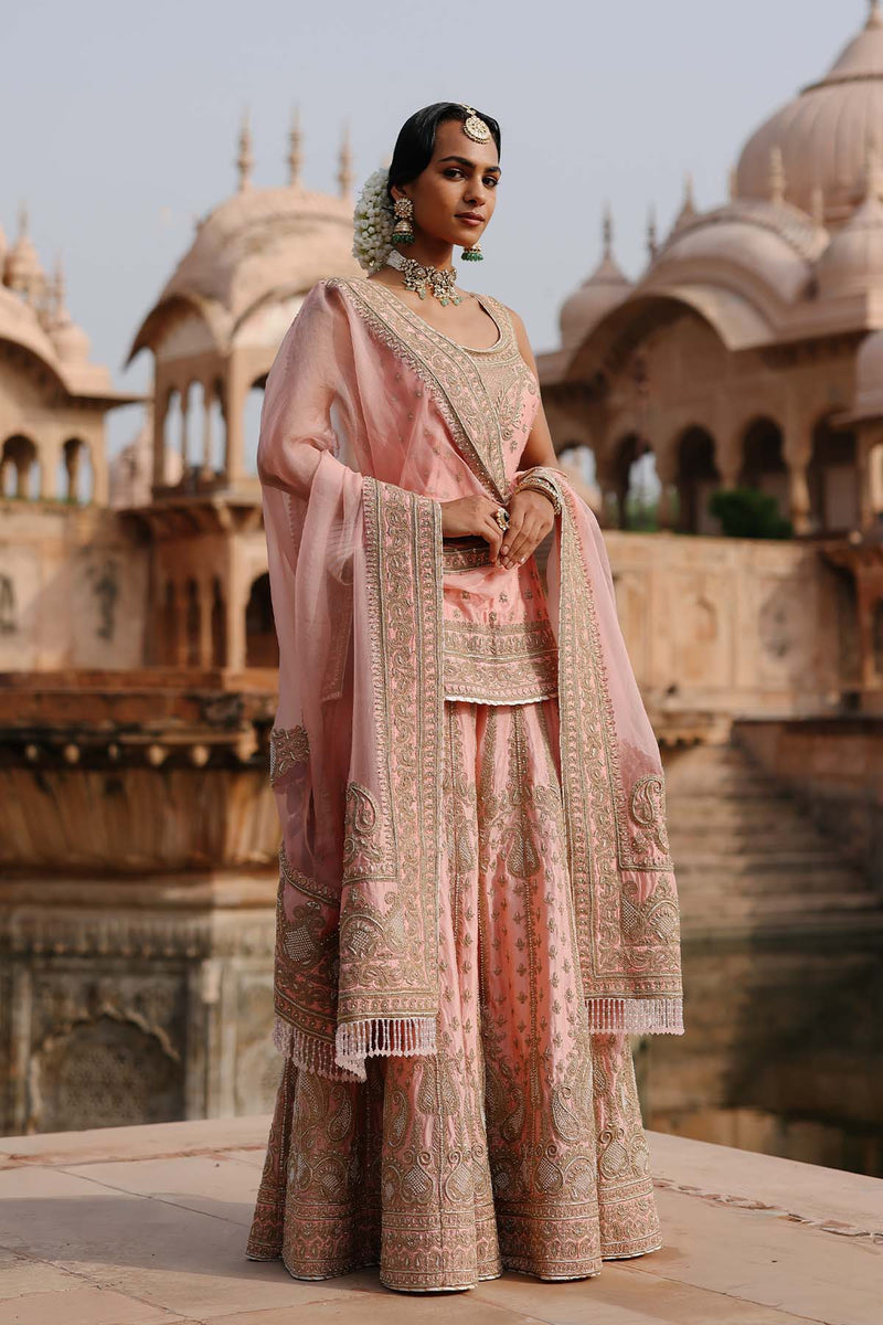 Tasnim - Pink Kurta Set with Sharara & Dupatta