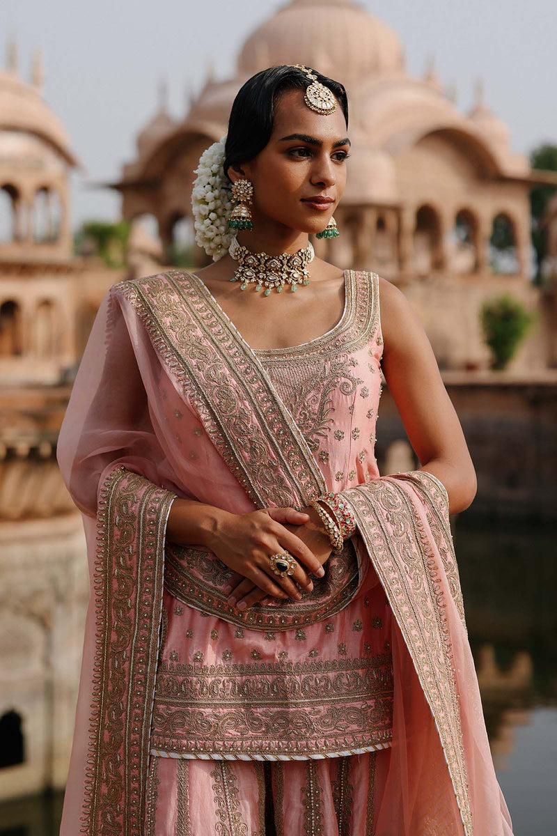 Tasnim - Pink Kurta Set with Sharara & Dupatta