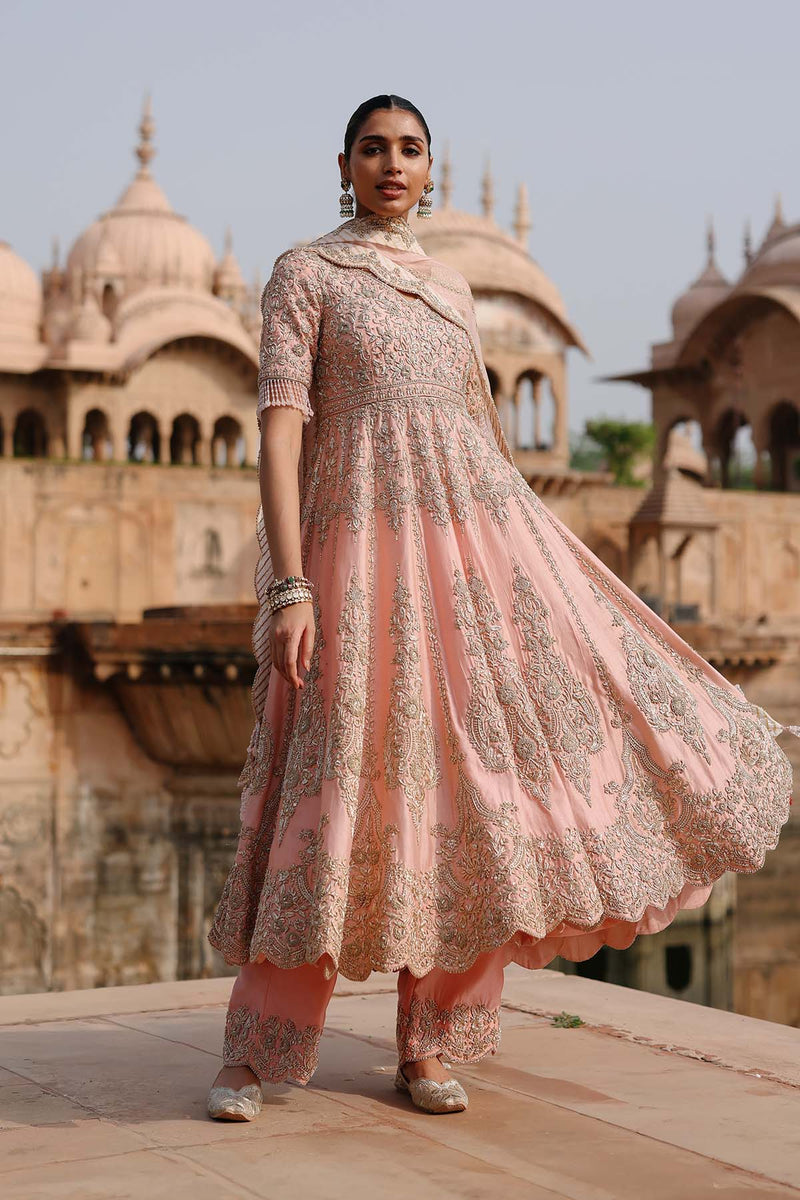 Mahrosh - Pink Kalidaar Anarkali Set with Palazzo & Dupatta