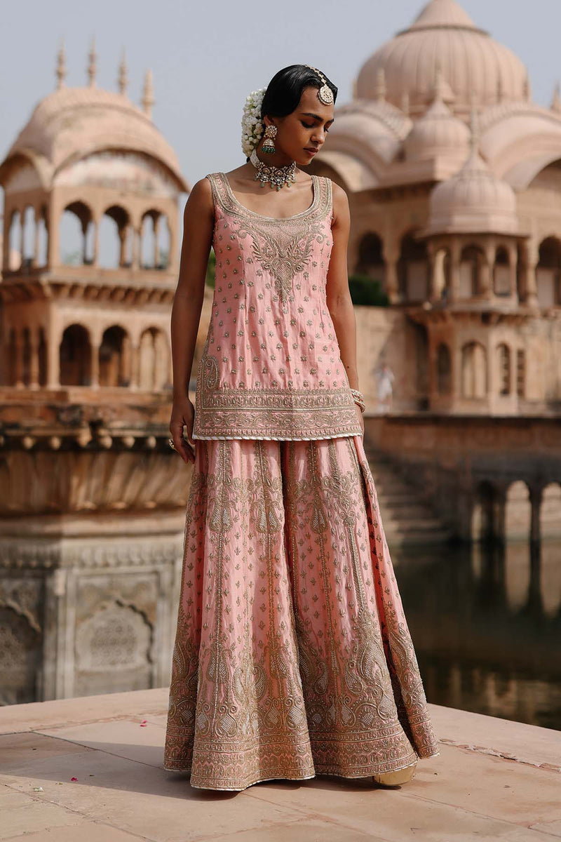 Tasnim - Pink Kurta Set with Sharara & Dupatta