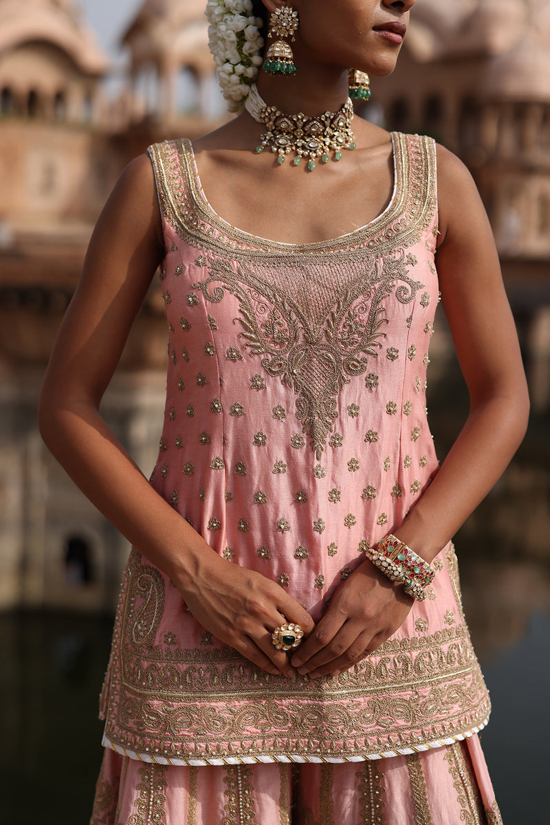 Tasnim - Pink Kurta Set with Sharara & Dupatta